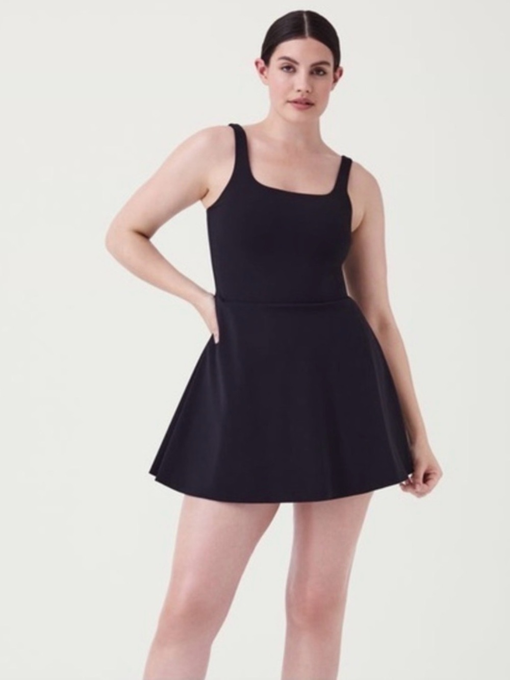 NWOT Spanx Get Moving Square Neck Tank Dress Black Women’s Sz L 50484R